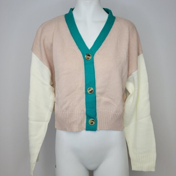 SHEIN Color Block Crop Cardigan - Picture 1 of 7